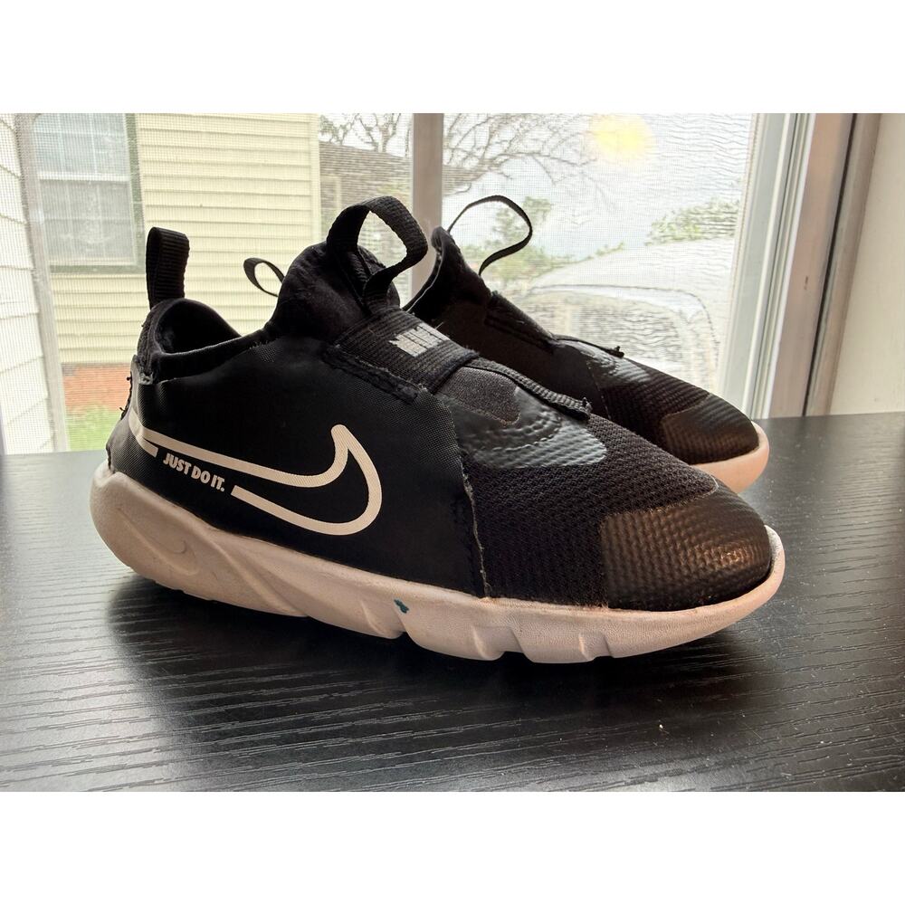 Nike Flex Runner Toddler Shoes Black White Easy Slip On Sneakers Size 9C